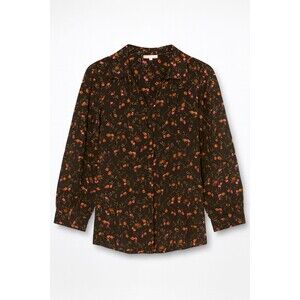 👚 Pleione Women’s Small Blouse – Black Floral Print – 3/4 Sleeve – Button Front